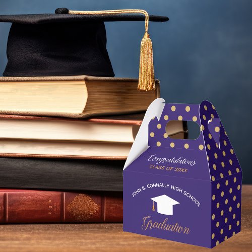 Purple Graduation Gold Polka Dot Custom 2024 Party Favor Boxes