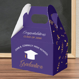 Purple Graduation Gold Streamers Custom Party Favor Boxes