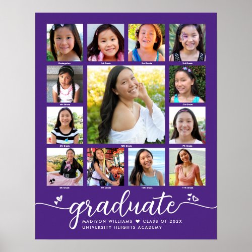 Purple Graduation K12 Photo Collage Modern Script Poster
