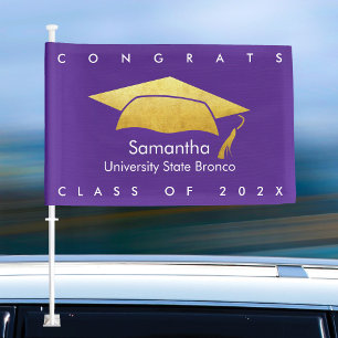 Purple Graduation Modern Simple Bold Gold Cap Type Car Flag