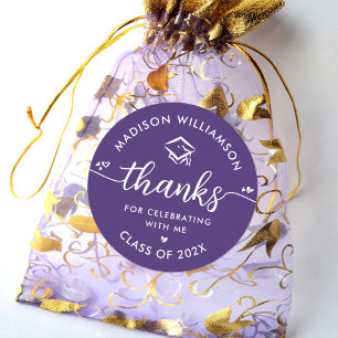Purple Graduation Modern Thank You Script Hearts Classic Round Sticker
