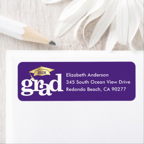 Purple Graduation Modern Type Gold Cap Address Label