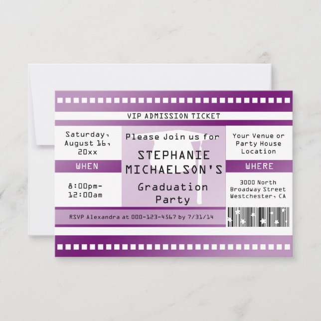 Purple Graduation or Party Admission Ticket Invitation (Front)