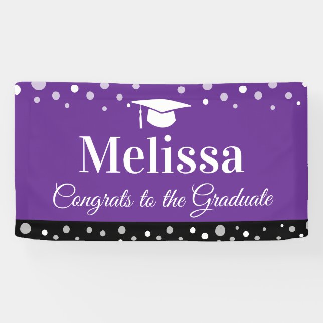 Purple Graduation Party Banner Custom Name  (Horizontal)