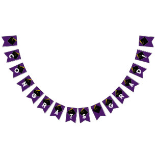 Purple Graduation Party Congrats Decoration Bunting Flags