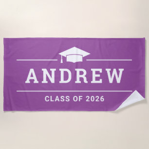 Purple Graduation Party Personalized Name Beach Towel