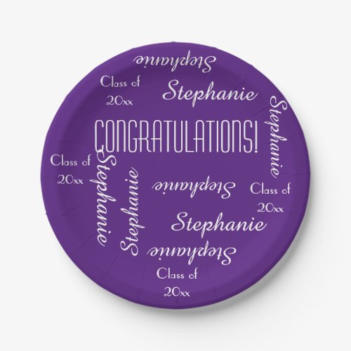Purple Graduation Party Repeating Names Paper Plates