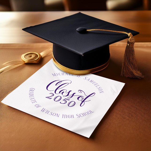 Purple Graduation Party Script Custom Napkins (Purple school color graduation custom napkin)