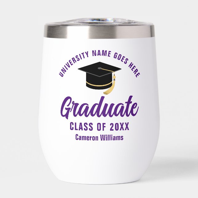Purple Graduation Personalized 2025 Graduate Thermal Wine Tumbler (Front)