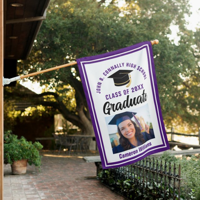 Purple Graduation Personalized Graduate Photo House Flag (In SItu)