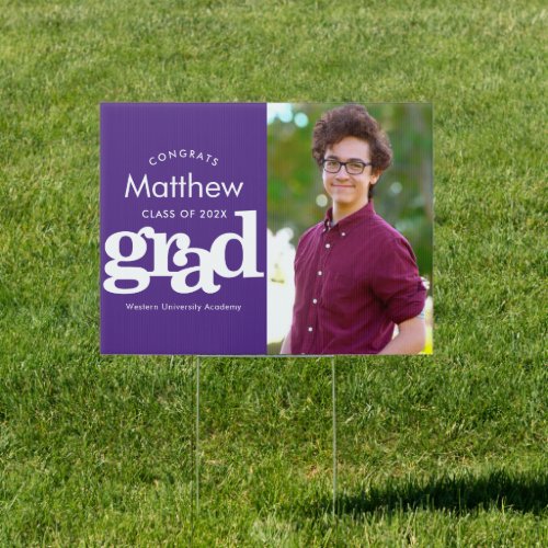 Purple graduation photo bold graphic modern yard sign
