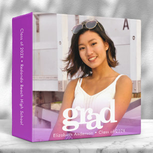 Purple graduation photo bold typography keepsake 3 ring binder