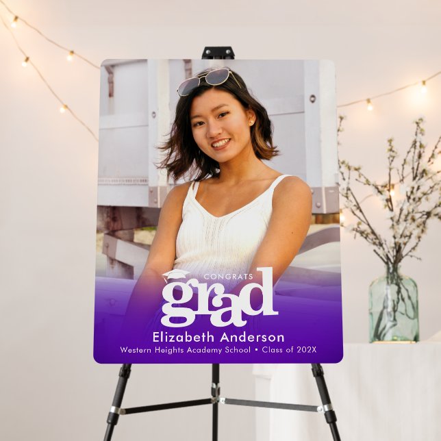Purple Graduation Photo Bold Typography Minimalist Foam Board (In Situ (Stand))