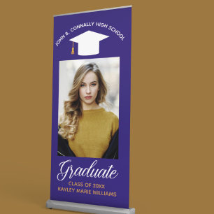 Purple Graduation Photo Custom Vertical Party Retractable Banner
