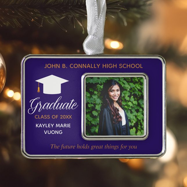 Purple Graduation Photo Inspirational Quote Custom Christmas Ornament (Creator Uploaded)