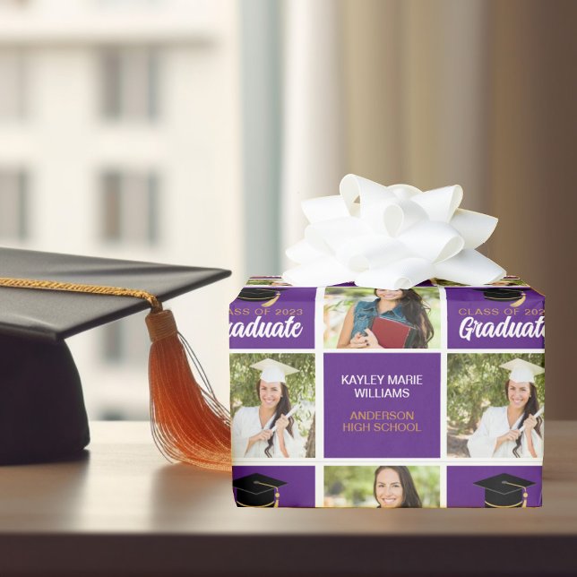 Purple Graduation Photo Personalized 2026 Graduate Wrapping Paper (Creator Uploaded)