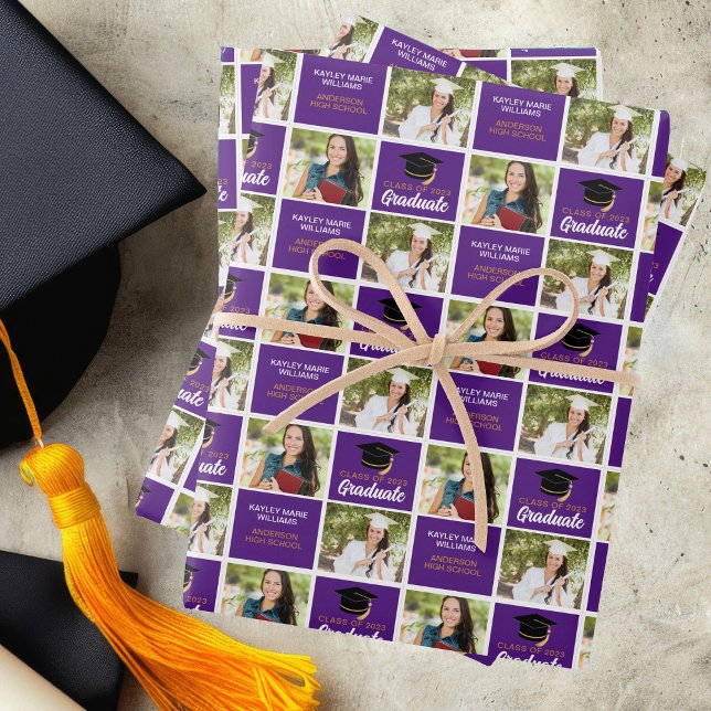 Purple Graduation Photo Personalized Graduate Wrapping Paper Sheets (Creator Uploaded)