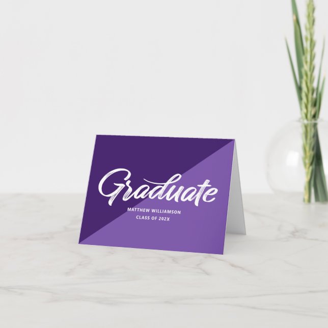 Purple Graduation Retro Bold Script Cap Icon Thank You Card (Front)