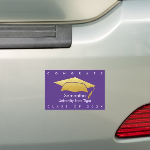 Purple Graduation Simple Bold Modern Gold Cap Car Magnet