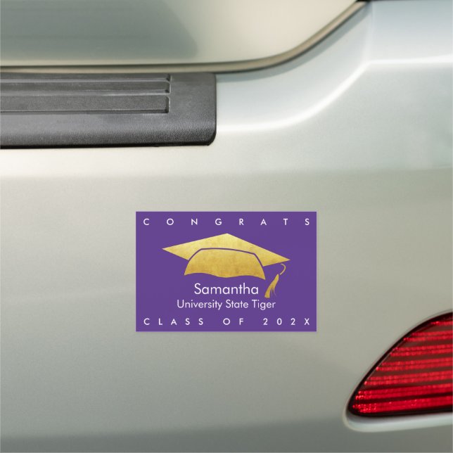 Purple Graduation Simple Bold Modern Gold Cap Car Magnet (In Situ)