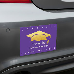 Purple Graduation Simple Bold Modern Gold Cap Car Magnet
