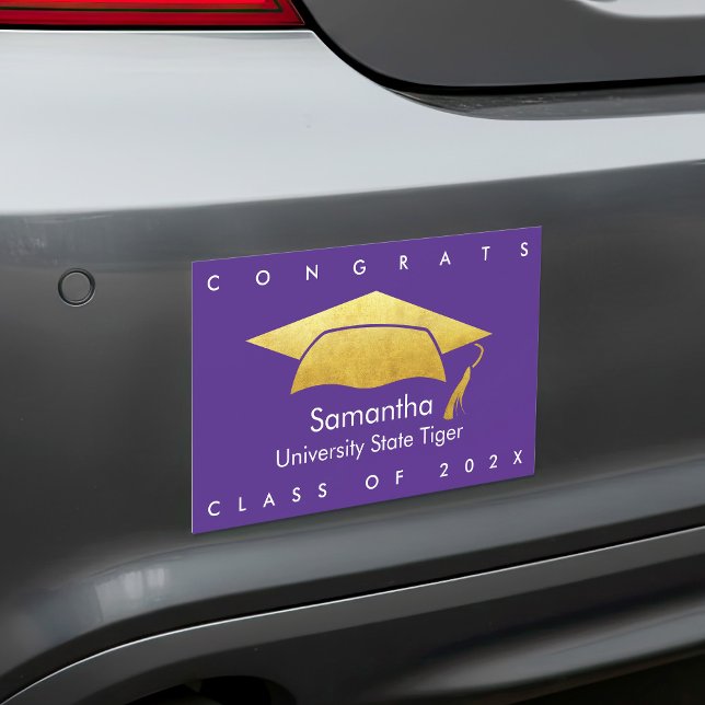 Purple Graduation Simple Bold Modern Gold Cap Car Magnet (Creator Uploaded)