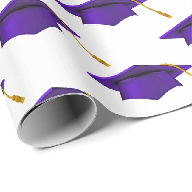 Purple Graduations Caps on White Wrapping Paper (Roll Corner)