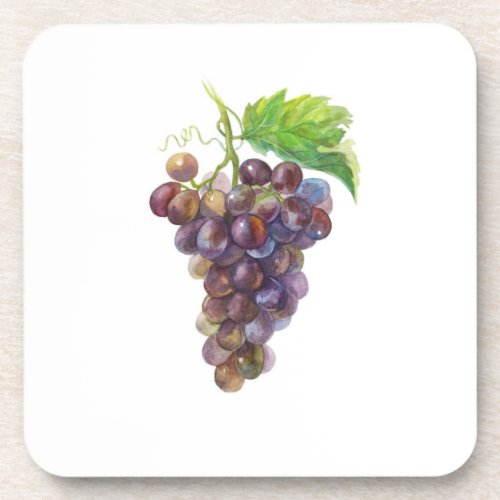 Purple Grape Bunch Botanical Watercolor Beverage Coaster