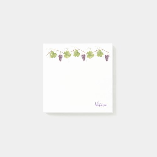 Purple Grape Clusters Grape Leaves Vines Monogram Post_it Notes