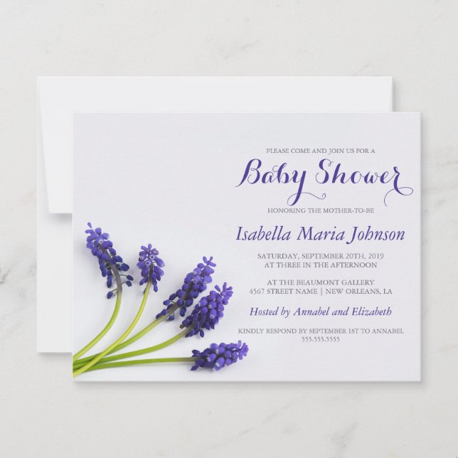 Purple Grape-Hyacinth | Floral Baby Shower Invitation (Front)