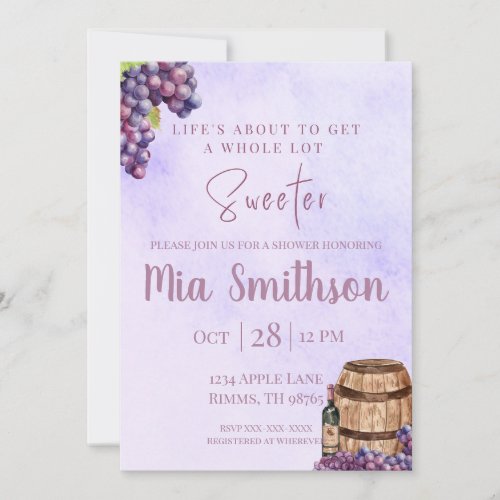 Purple Grape Themed Shower Invitation