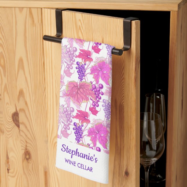 Purple Grape Vine Wine Tasting Cellar Custom Kitchen Towel (Thirds Fold)