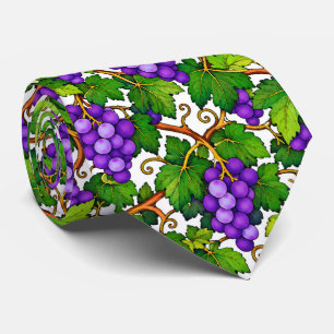 Purple Grapes and Green Vineyard Leaves Neck Tie