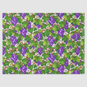 Purple Grapes and Green Vineyard Leaves Tissue Paper