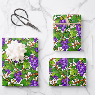 Purple Grapes and Green Vineyard Leaves Wrapping Paper Sheets