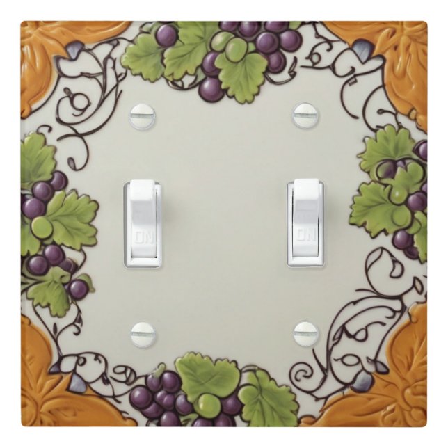 Purple Grapes Frame Border Kitchen Light Switch Cover (In Situ)