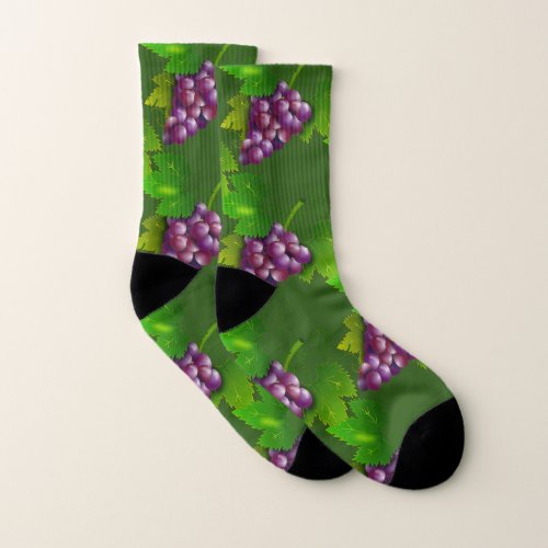 Purple Grapes Fruit Pattern Stretch Crew Socks