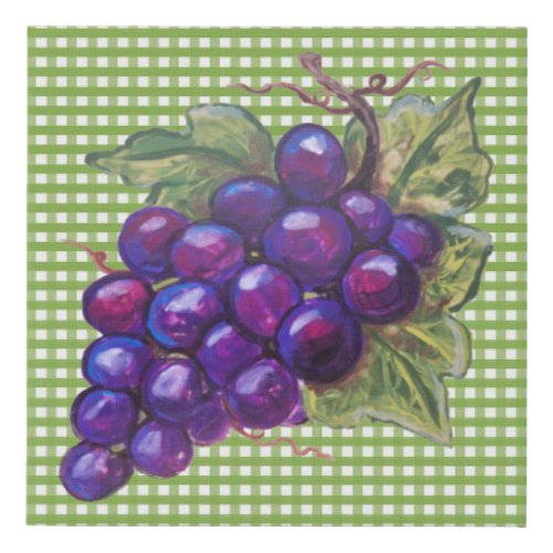 Purple Grapes Green Gingham Country Vineyard Fruit Faux Canvas Print