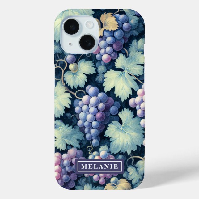 Purple Grapes Green Leaves Personalized Case-Mate iPhone Case (Back)