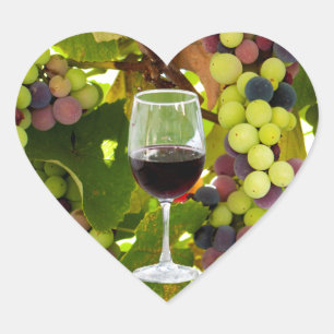 Purple Grapes Growing on the Vine with Wineglass Heart Sticker