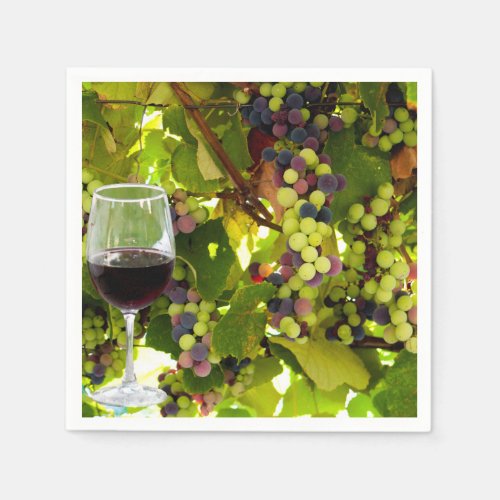 Purple Grapes Growing on the Vine with Wineglass Napkins