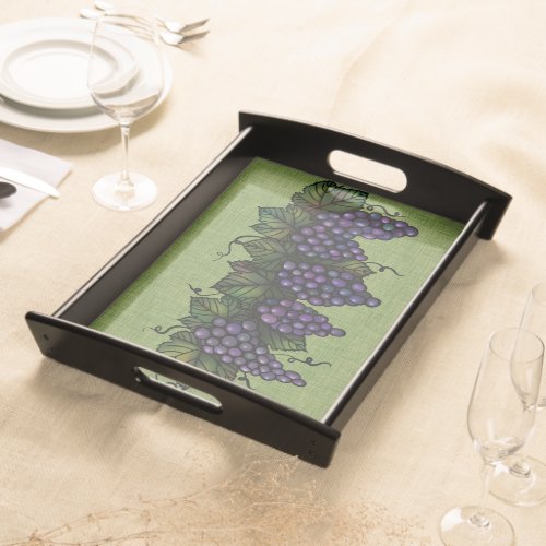 Purple Grapes Large Serving Tray Black Serving Tray