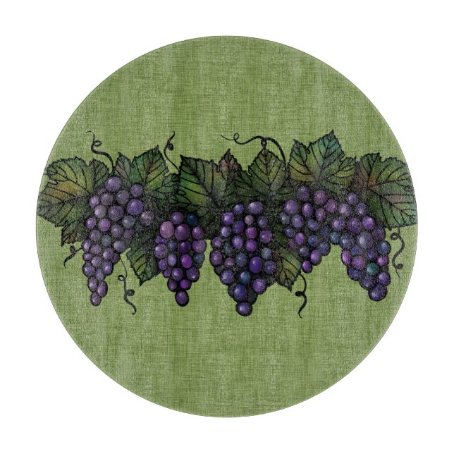 Purple Grapes, Lovely Round, Glass Cutting Board (Front)