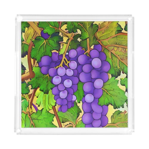 Purple Grapes on a Grapevine Acrylic Tray