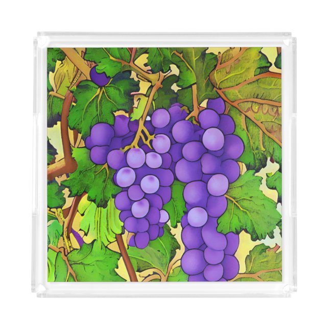 Purple Grapes on a Grapevine Acrylic Tray (Front)