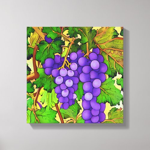 Purple Grapes on a Grapevine Canvas Print