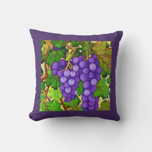Purple Grapes on a Grapevine Throw Pillow