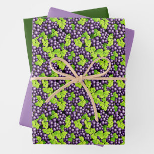 Purple Grapes on a Vine, with Lavender and Green Wrapping Paper Sheets