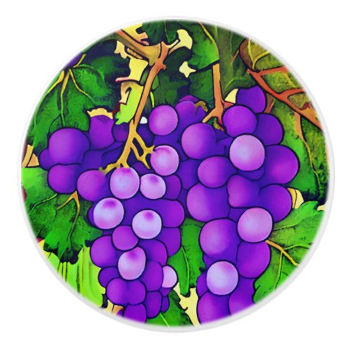 Purple Grapes on the Grapevine  Ceramic Knob