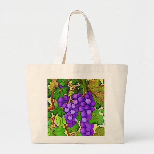 Purple Grapes on the Grapevine Large Tote Bag